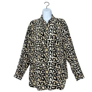 Equipment Femme Silk Button Down Tunic‎ Blouse Leopard Print Shirt Size Medium
